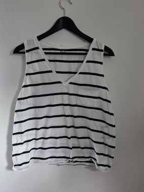 Madewell Striped V-Neck Tank Top - White Nautical Size Large